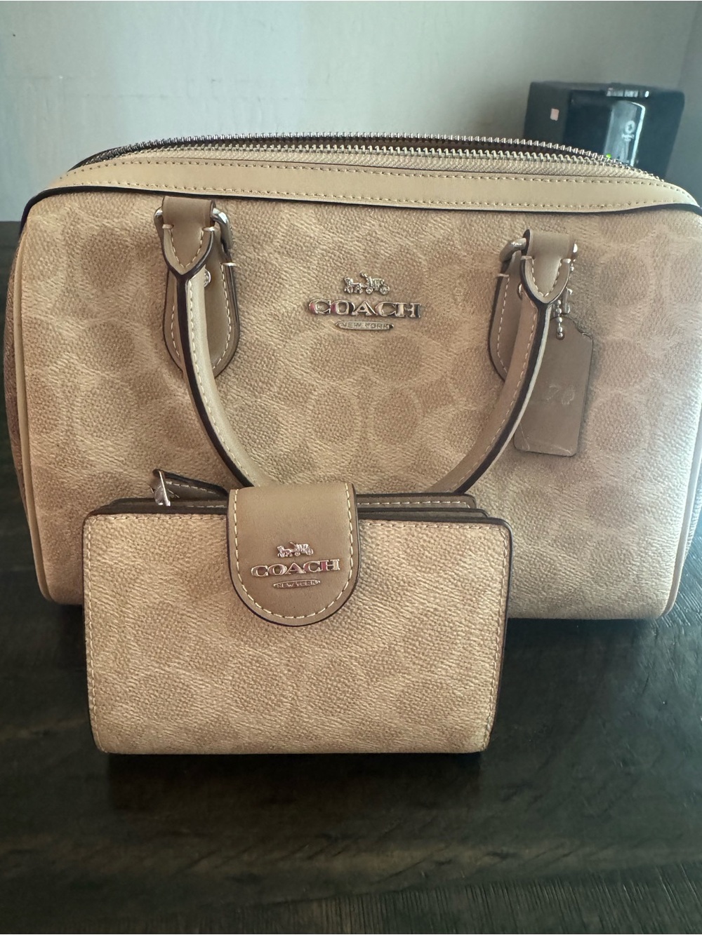 Coach Tan Signature Satchel with Matching Wallet